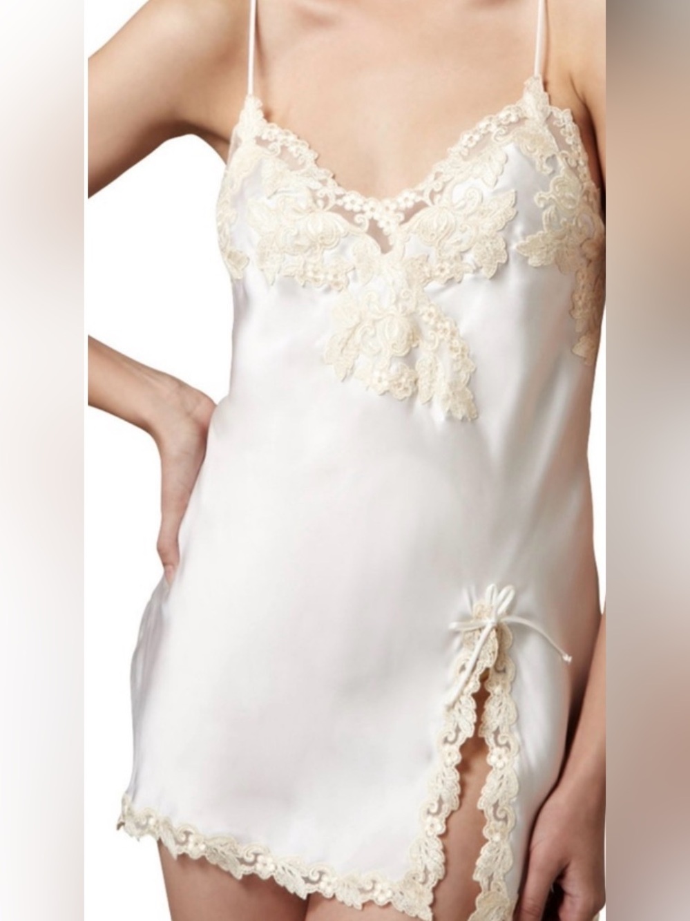 La Perla Maison Silk Slip Dress Ivory Off White Frastaglio Lace Small Italy